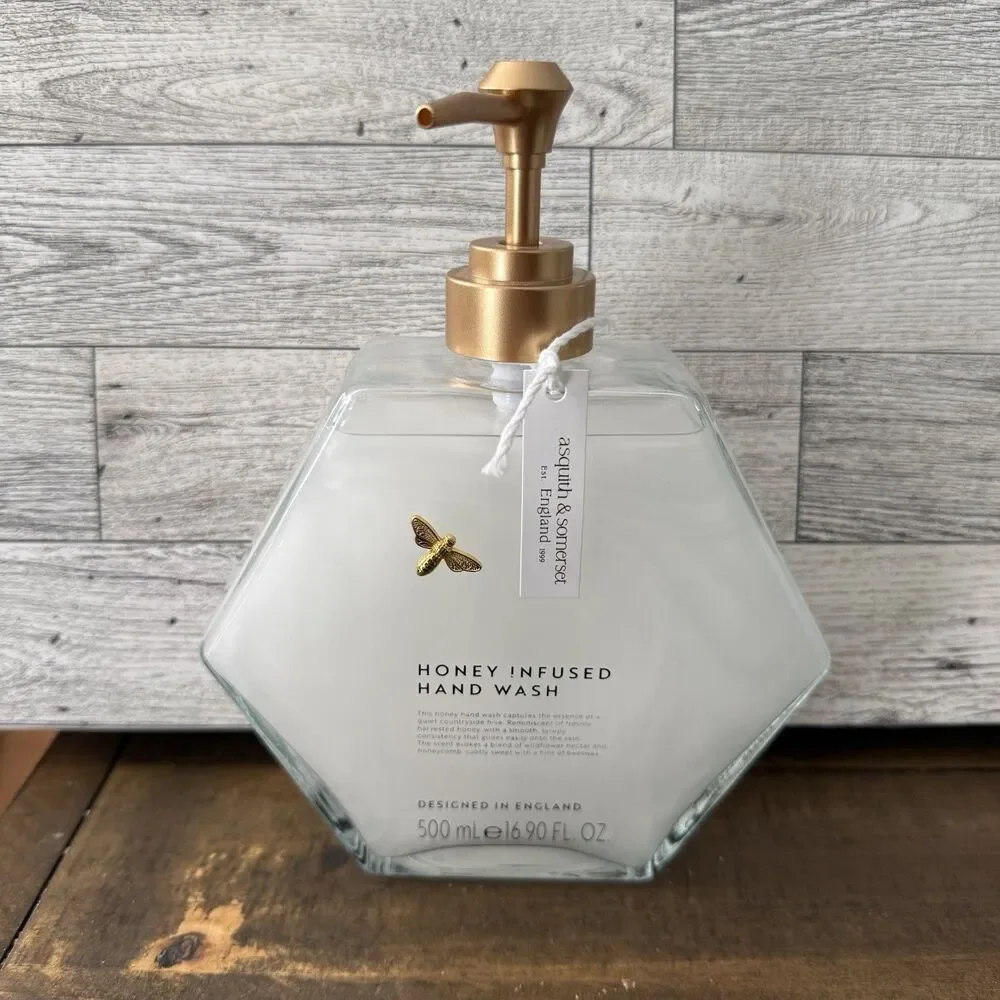 Asquith & Somerset Honey Infused Hand Wash 16.9 oz Glass Bottle Gold Bee England